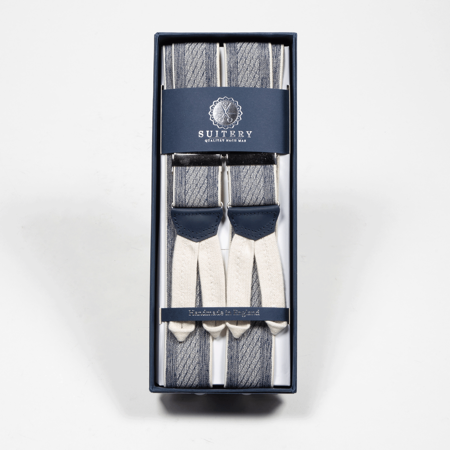 Geknöpfte Hosenträger Wolle breit Vintage Grey Blue