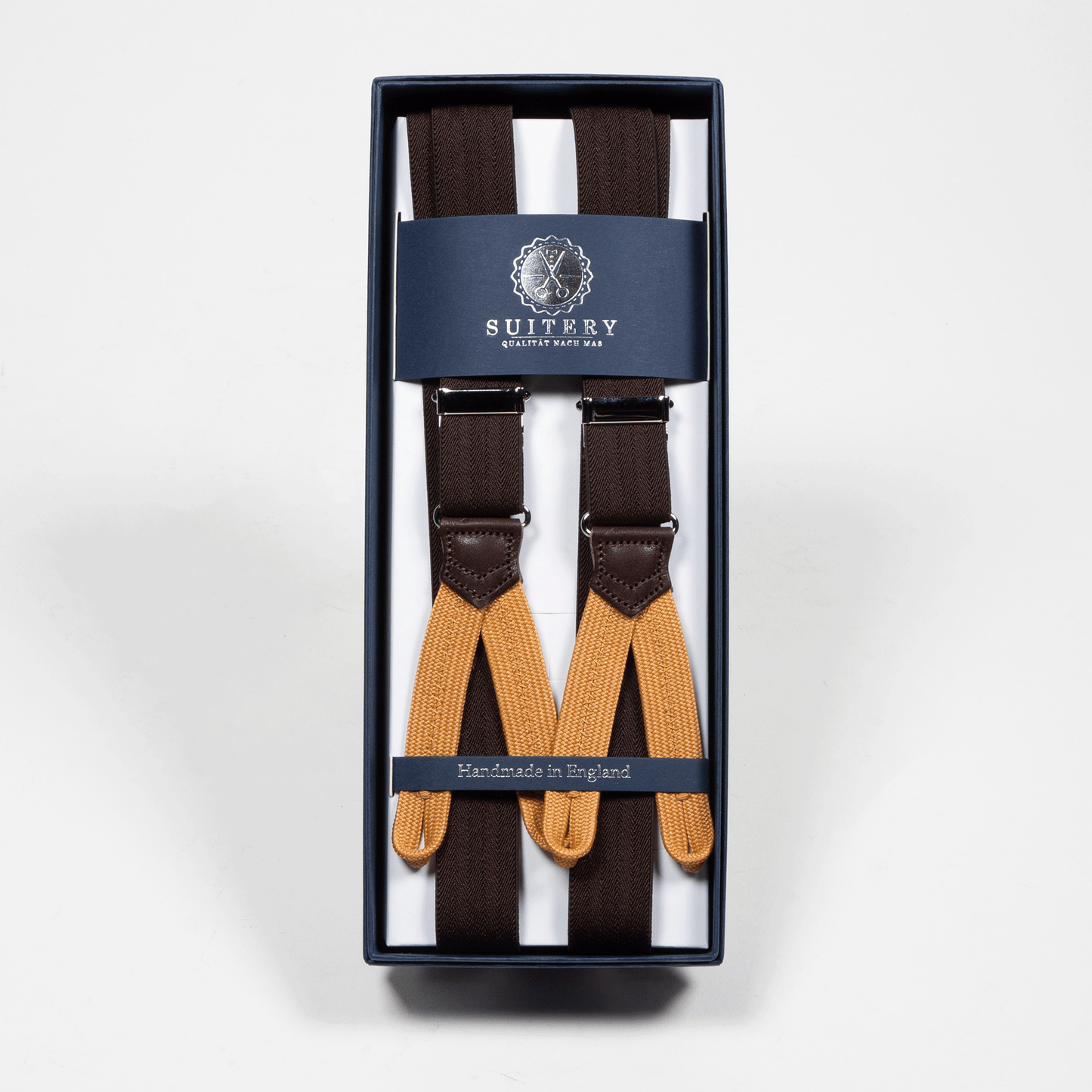 Geknöpfte Hosenträger schmal Vintage Dark Brown