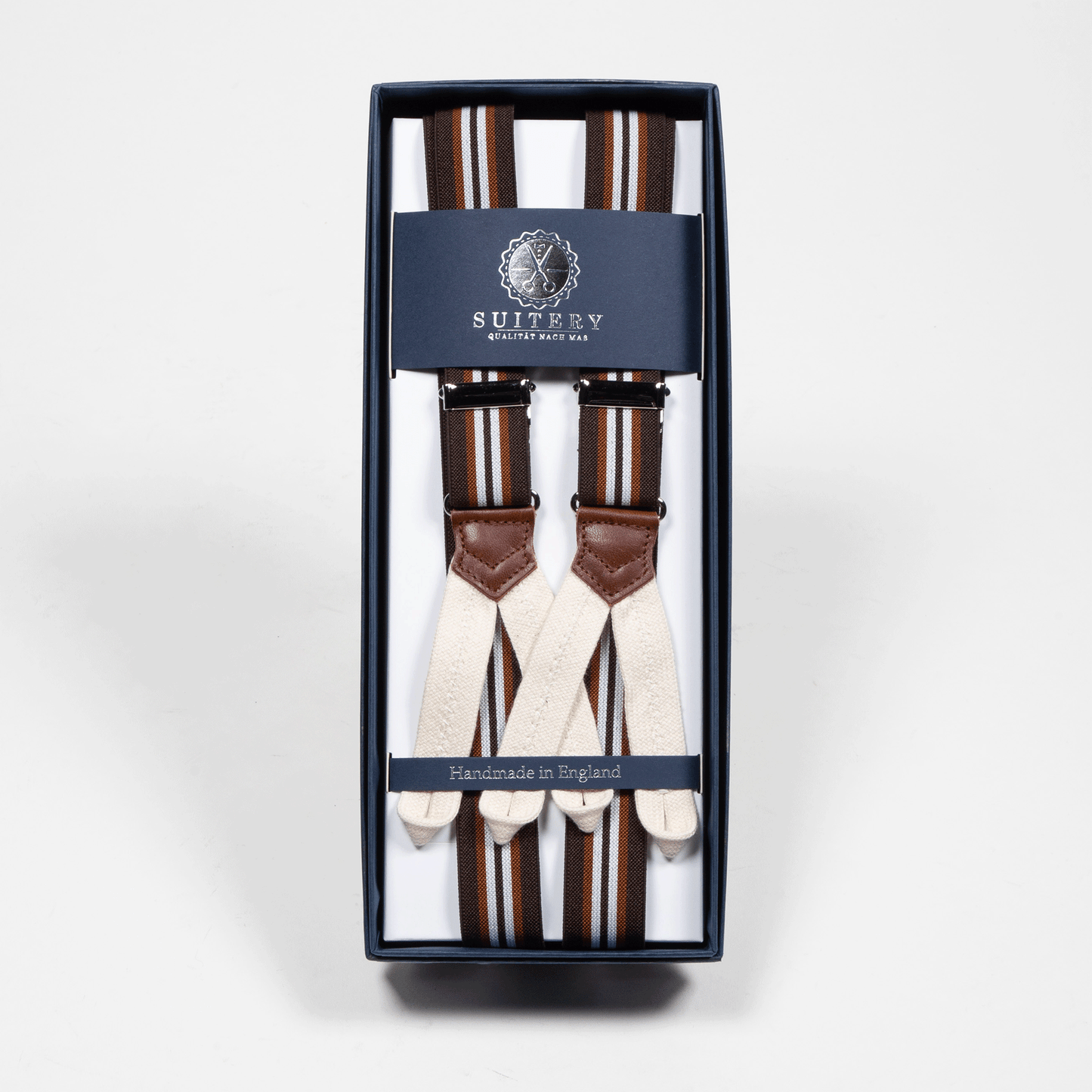 Geknöpfte Hosenträger schmal Vintage Brown Stripes