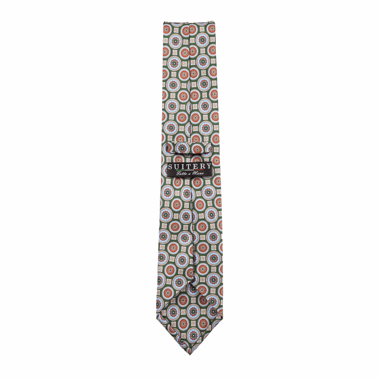 Krawatte Seide Print Medallion Made in Italy Green Light Blue