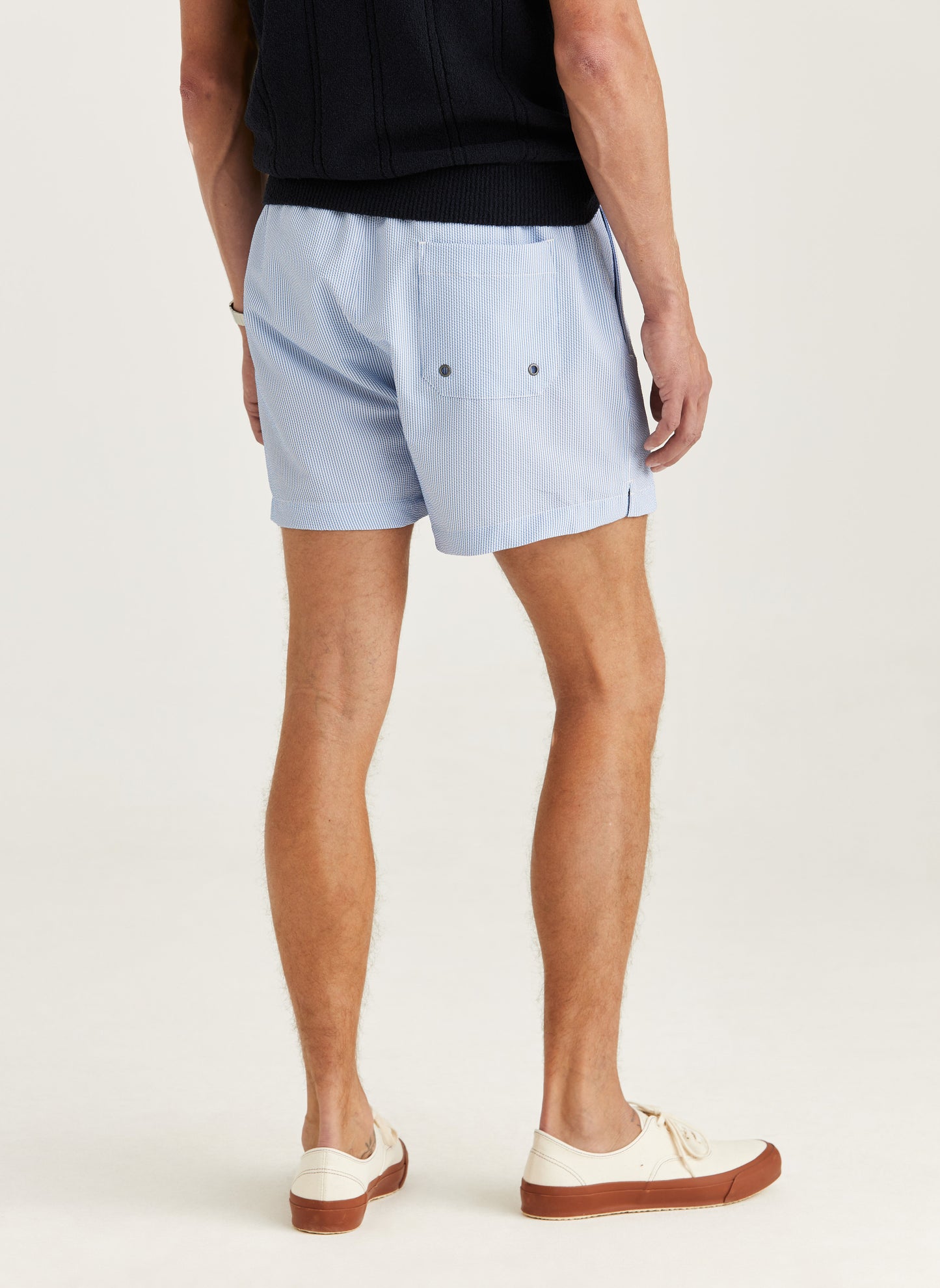 Morris Stockholm Badehose Seersucker Hellblau gestreift