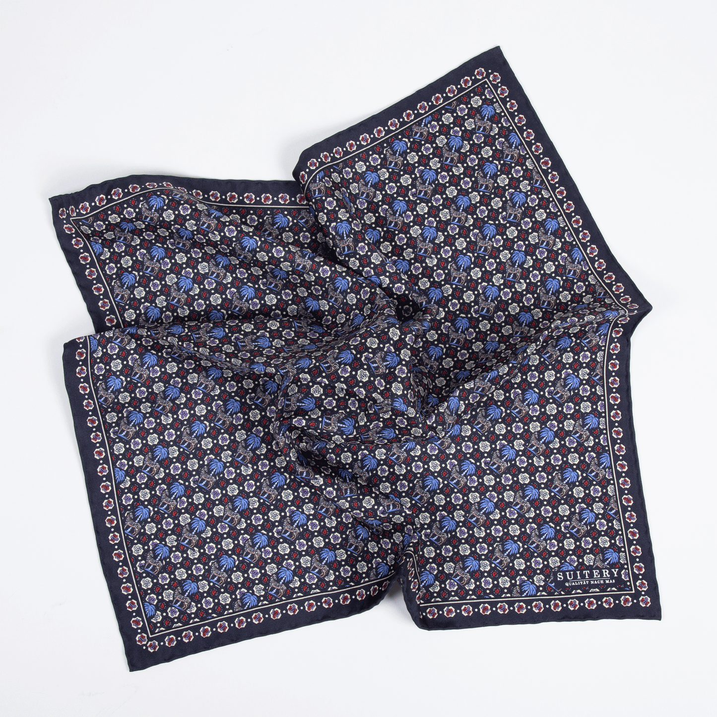 Einstecktuch Seide Print Zebra Navy Made in England