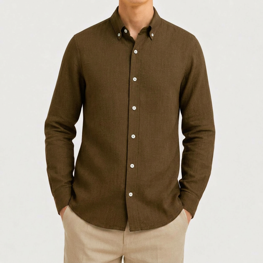 Leinenhemd Braun Cordone Button Down