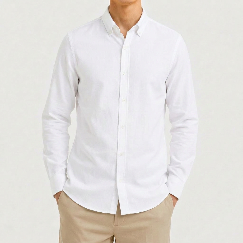Leinenhemd Weiß Cordone Button Down