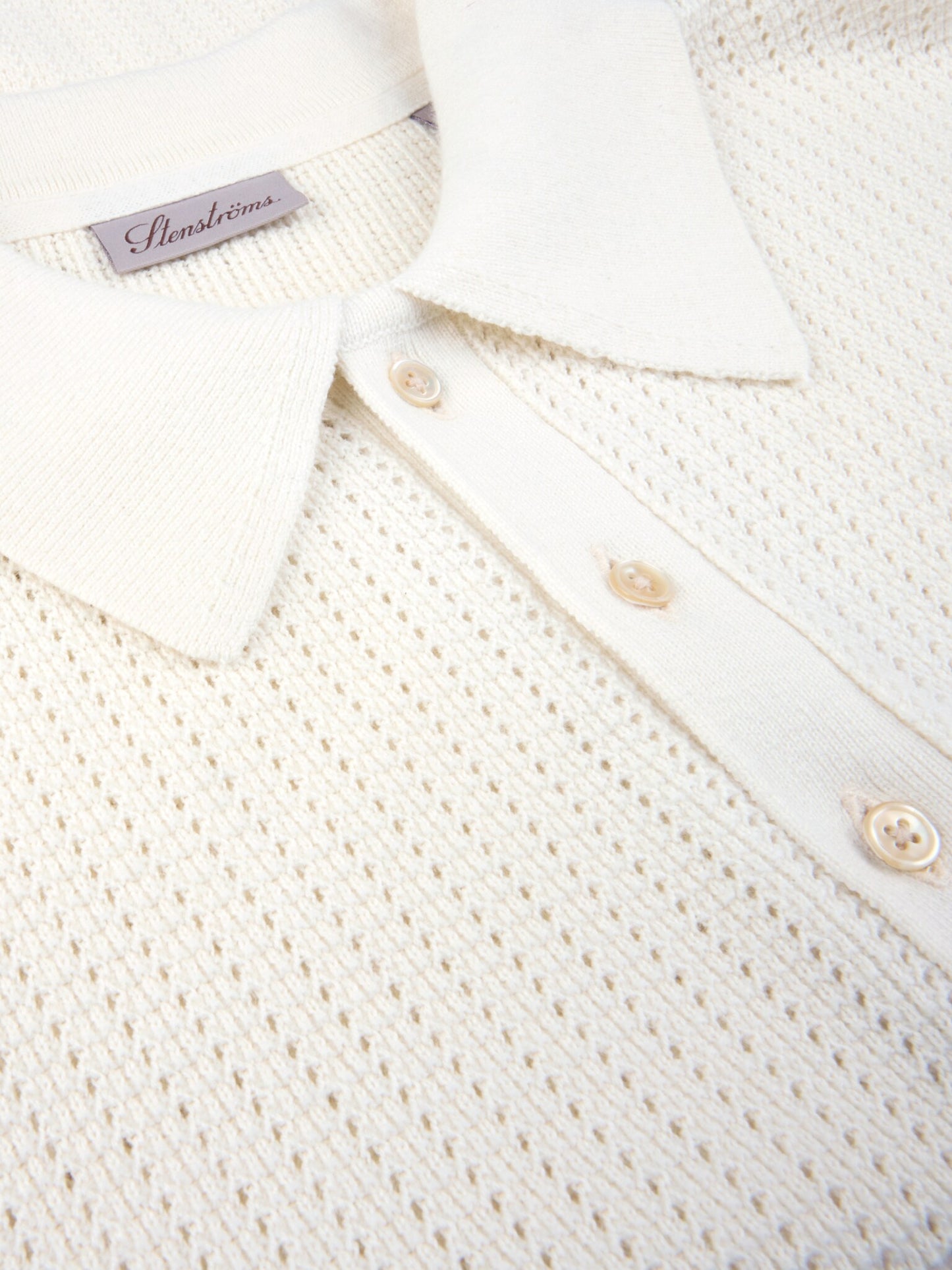 Polo Shirt Off-White Knitted Crochet
