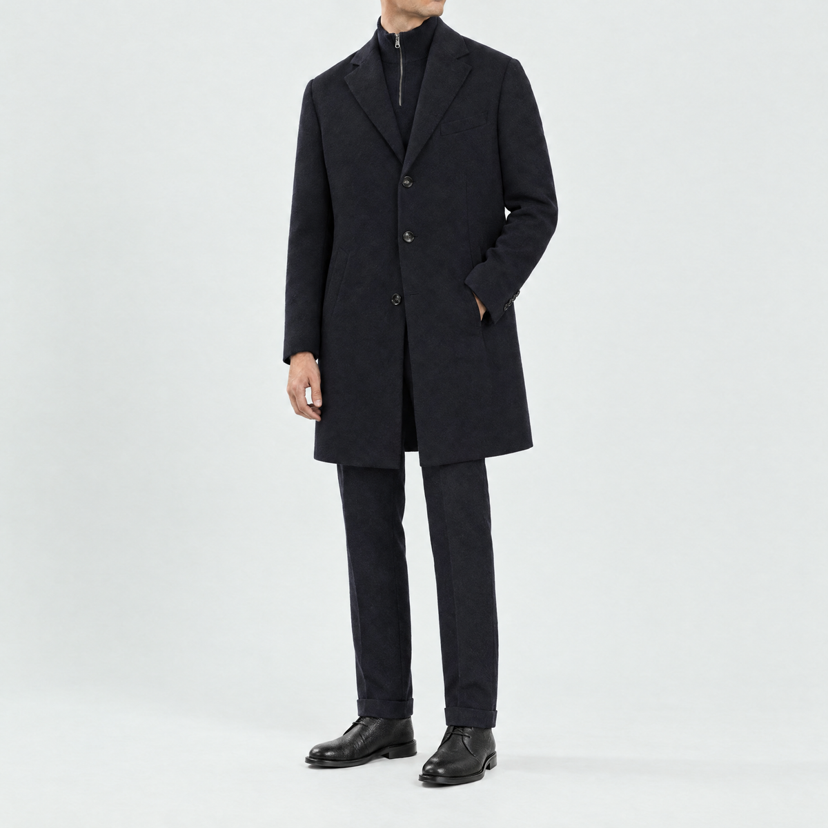 Wollmantel Schwarz Einreihig Made in Italy