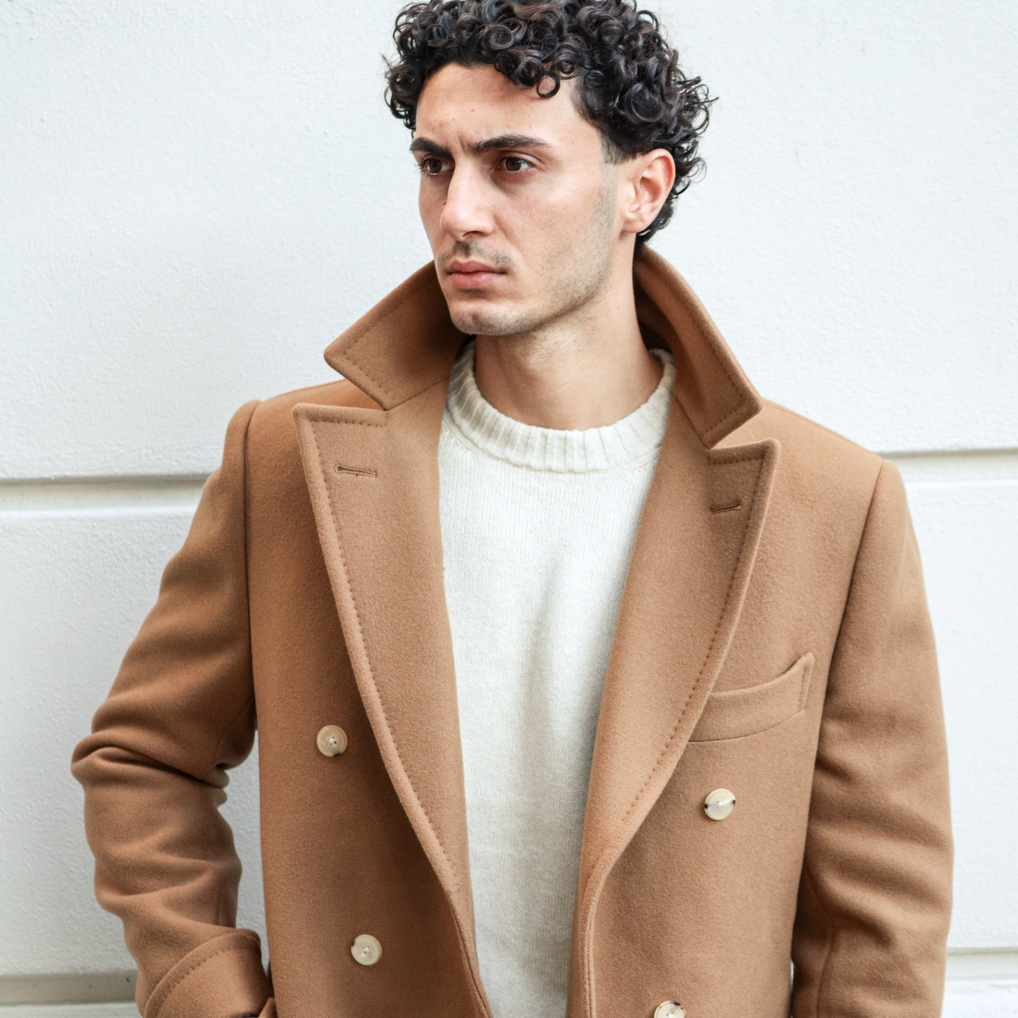 Wollmantel Beige Zweireiher