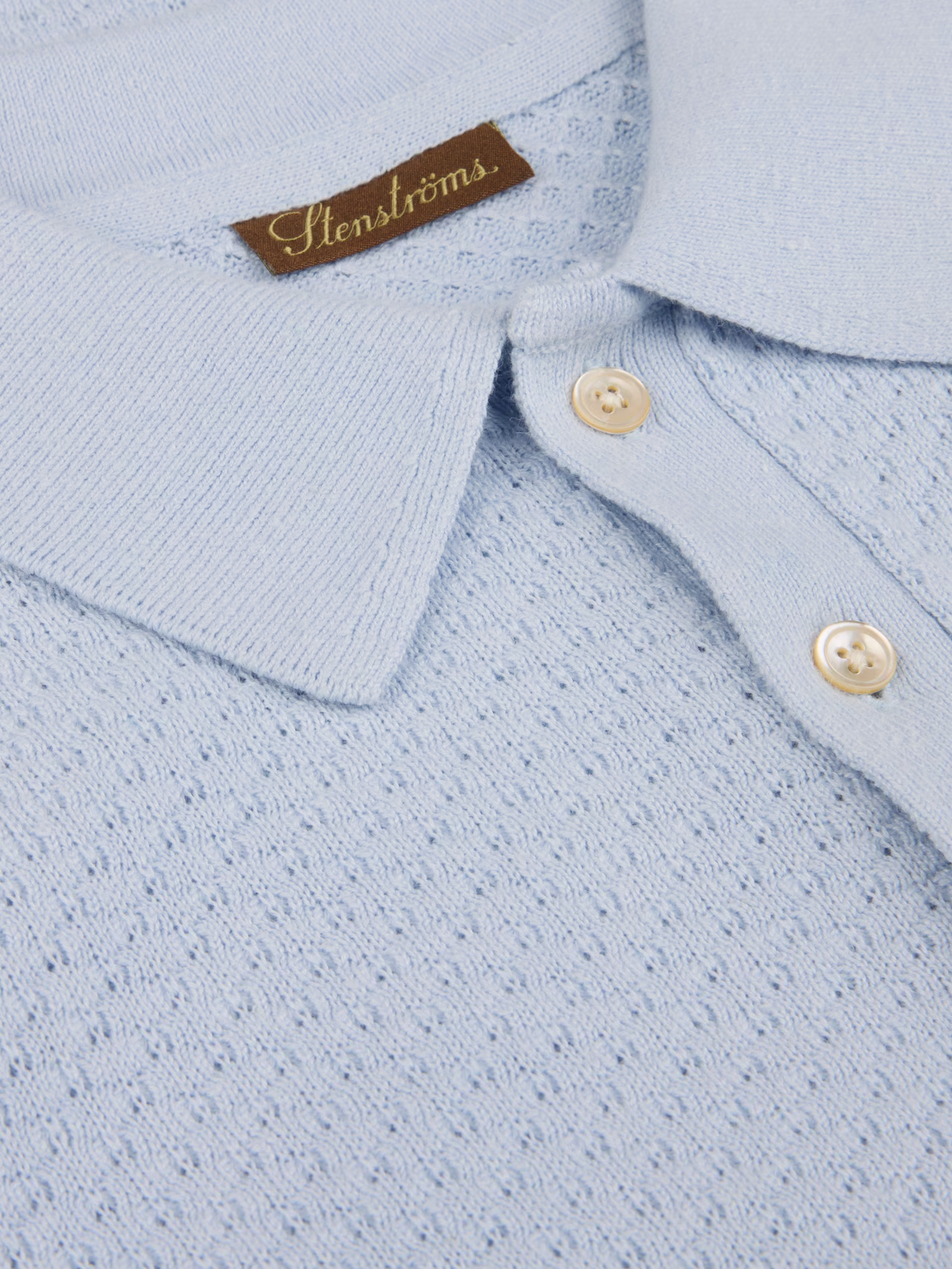 Stenströms Poloshirt Knitted Cotton Light Blue