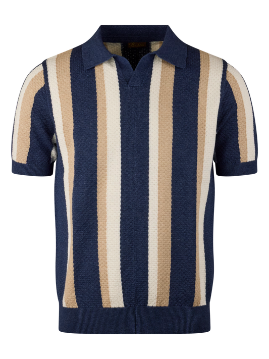 Stenströms Polo Shirt Knitted Gestreift Hemp Cotton Blue