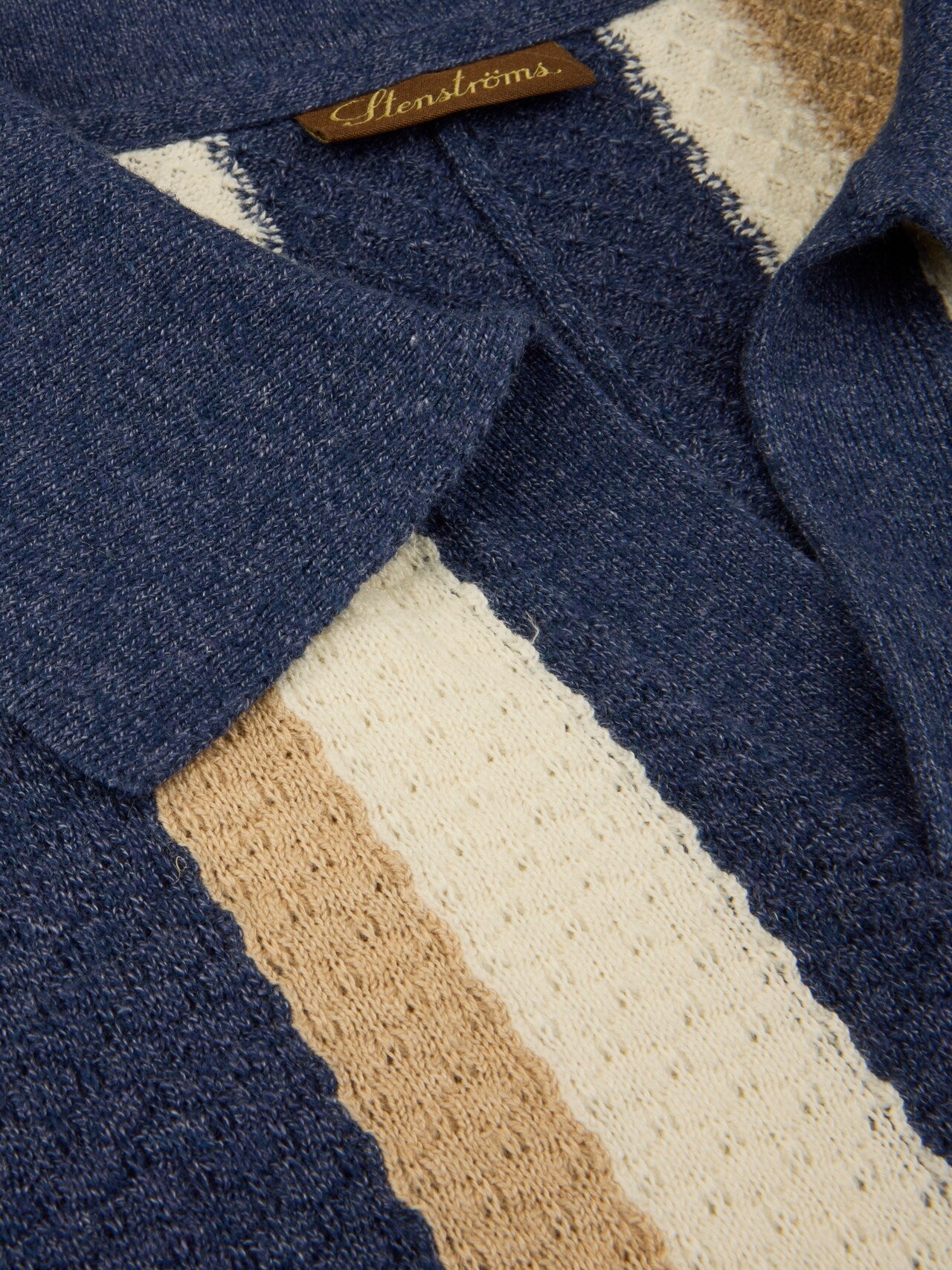 Stenströms Polo Shirt Knitted Gestreift Hemp Cotton Blue