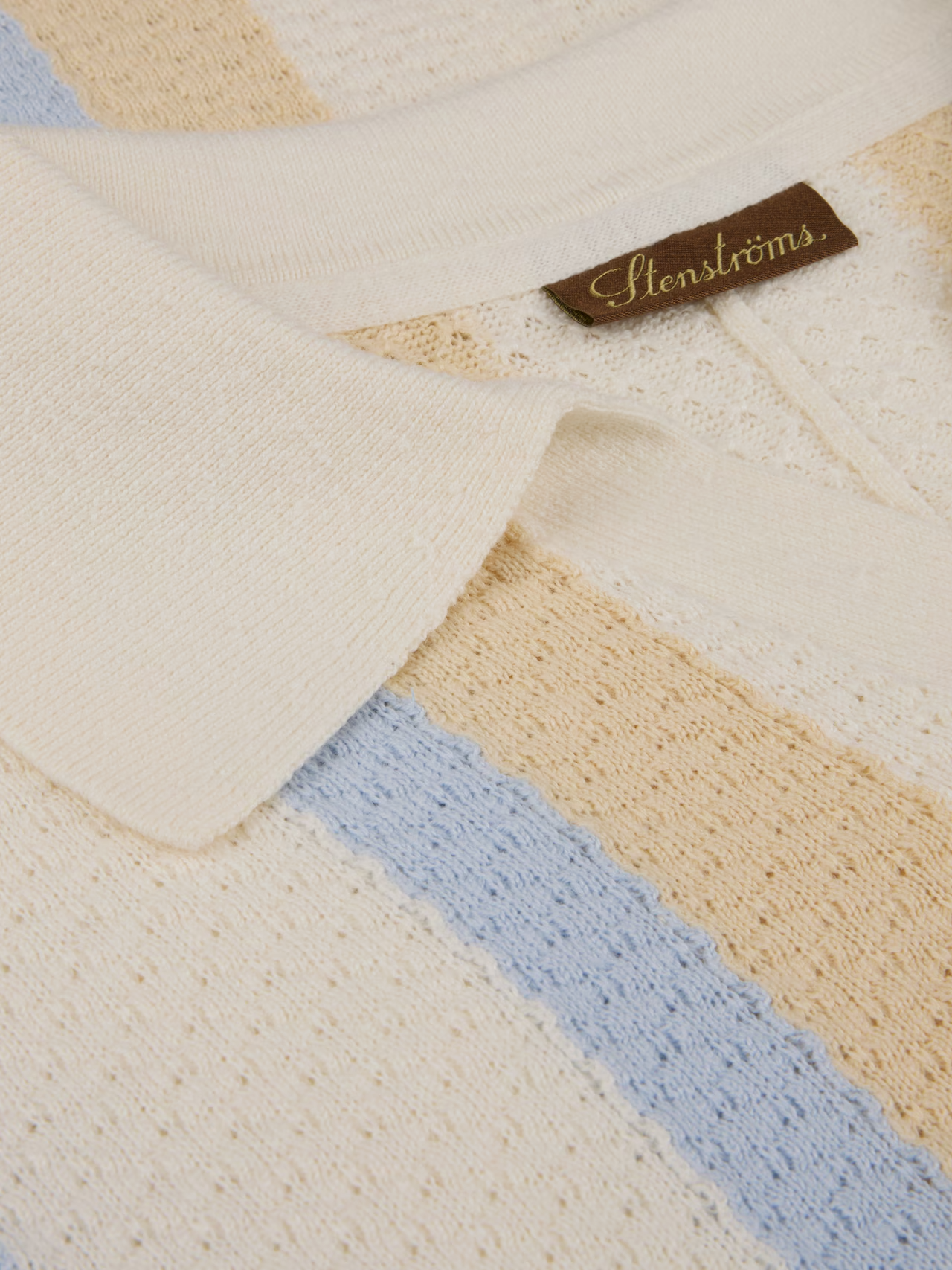 Stenströms Polo Shirt Knitted Gestreift Hemp Cotton Off White