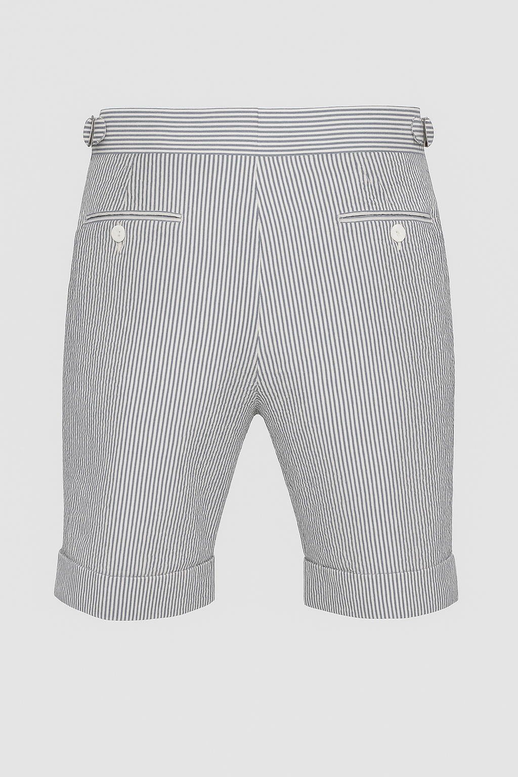 Seersucker Shorts Blau gestreift Seitenspanner