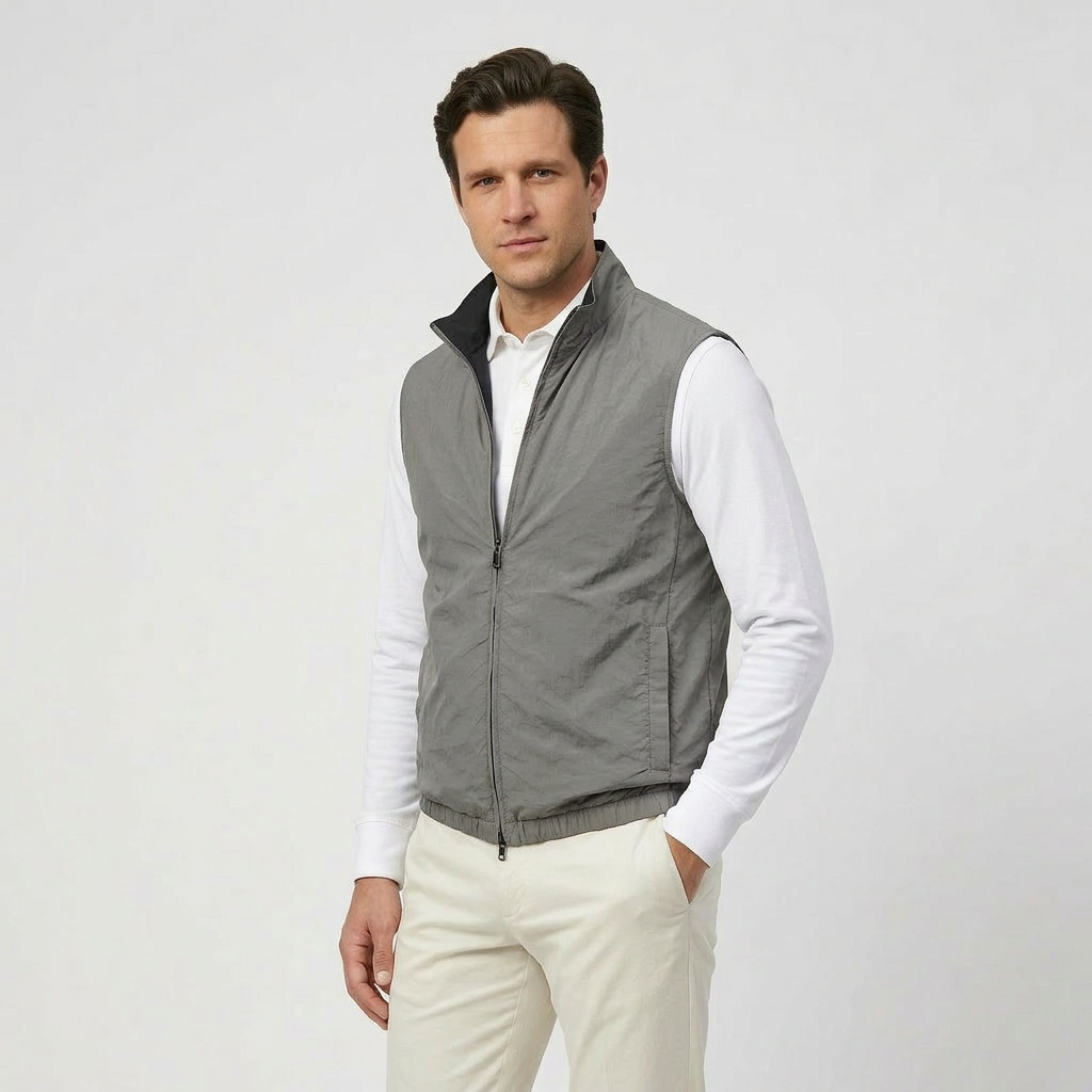 Reversible Zip Weste Navy/Grau