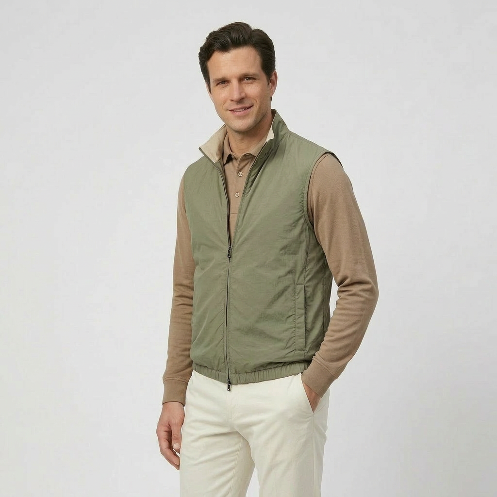 Reversible Zip Weste Beige/Olive