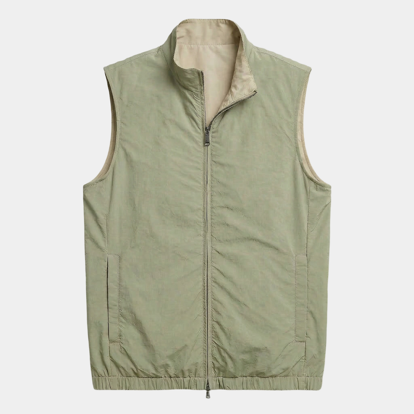 Reversible Zip Weste Beige/Olive