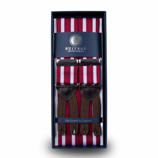 Geknöpfte Hosenträger Seide breit Stripes Red White