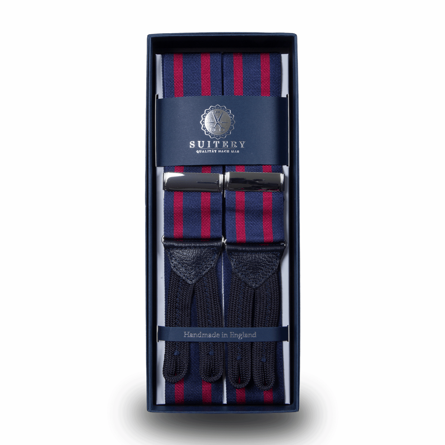 Geknöpfte Hosenträger Seide breit Stripes Navy Red
