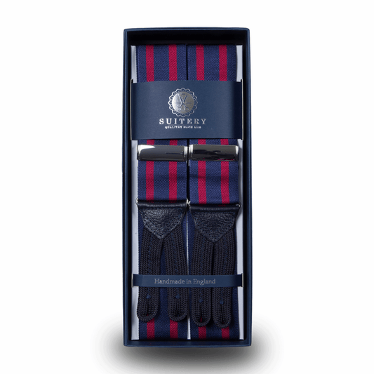 Geknöpfte Hosenträger Seide breit Stripes Navy Red
