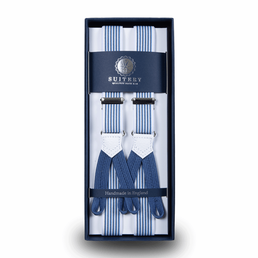 Geknöpfte Hosenträger schmal Blue Bianco Stripes