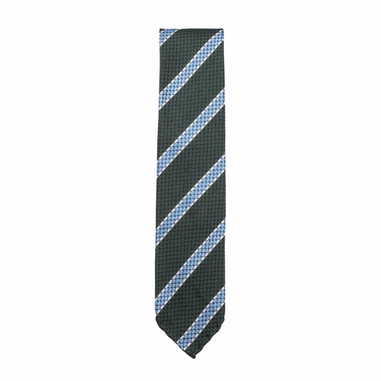 Krawatte Seide Stripes Handrolled Made in Italy Green Blue