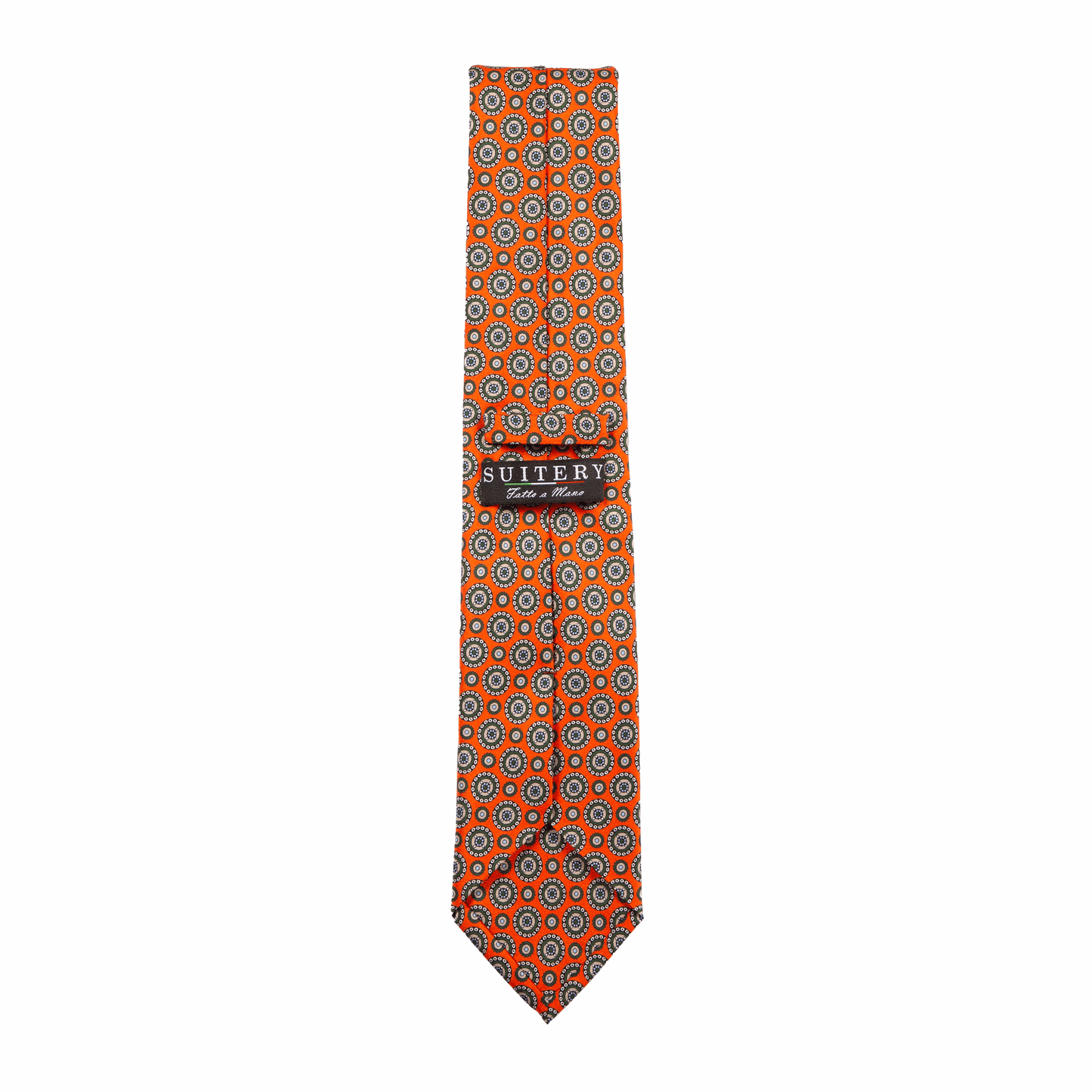 Krawatte Seide Print Medallion Made in Italy Orange Green