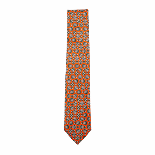 Krawatte Seide Print Medallion Made in Italy Orange Green