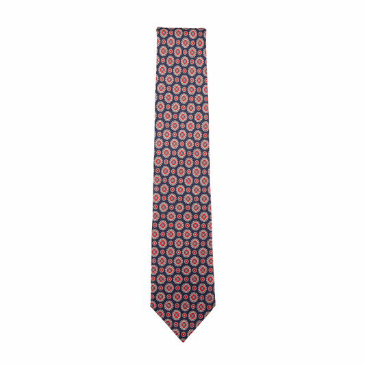 Krawatte Seide Print Medallion Made in Italy Navy Red