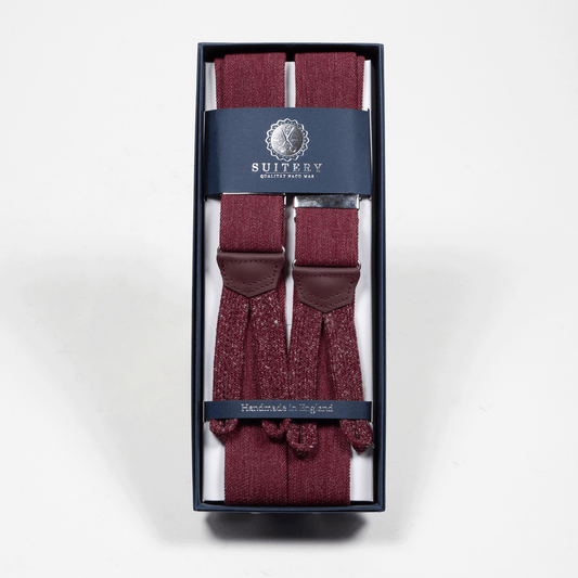 Geknöpfte Hosenträger Wolle breit Vintage Bordeaux