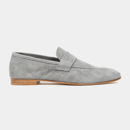 Penny Loafer Velours Leder Valencia Light Grey - Schuhe