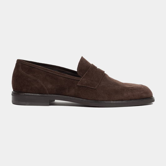Antonio Maurizi Penny Loafer Velours Leder Gummisohle Café - Schuhe