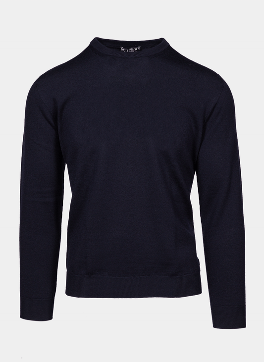Rundhals Pullover Merinowolle Navy