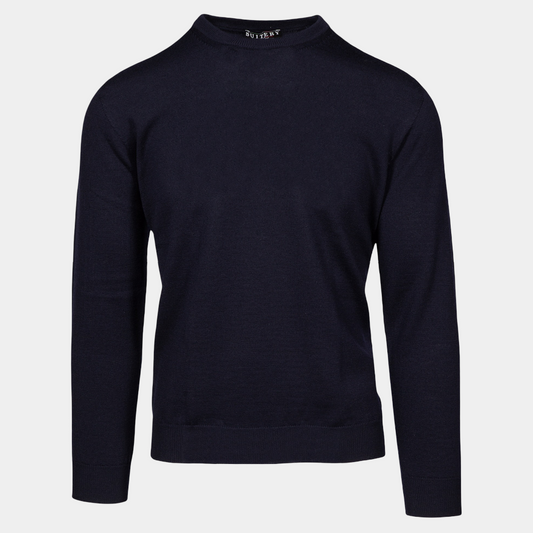 Rundhals Pullover Merinowolle Navy Made in Italy