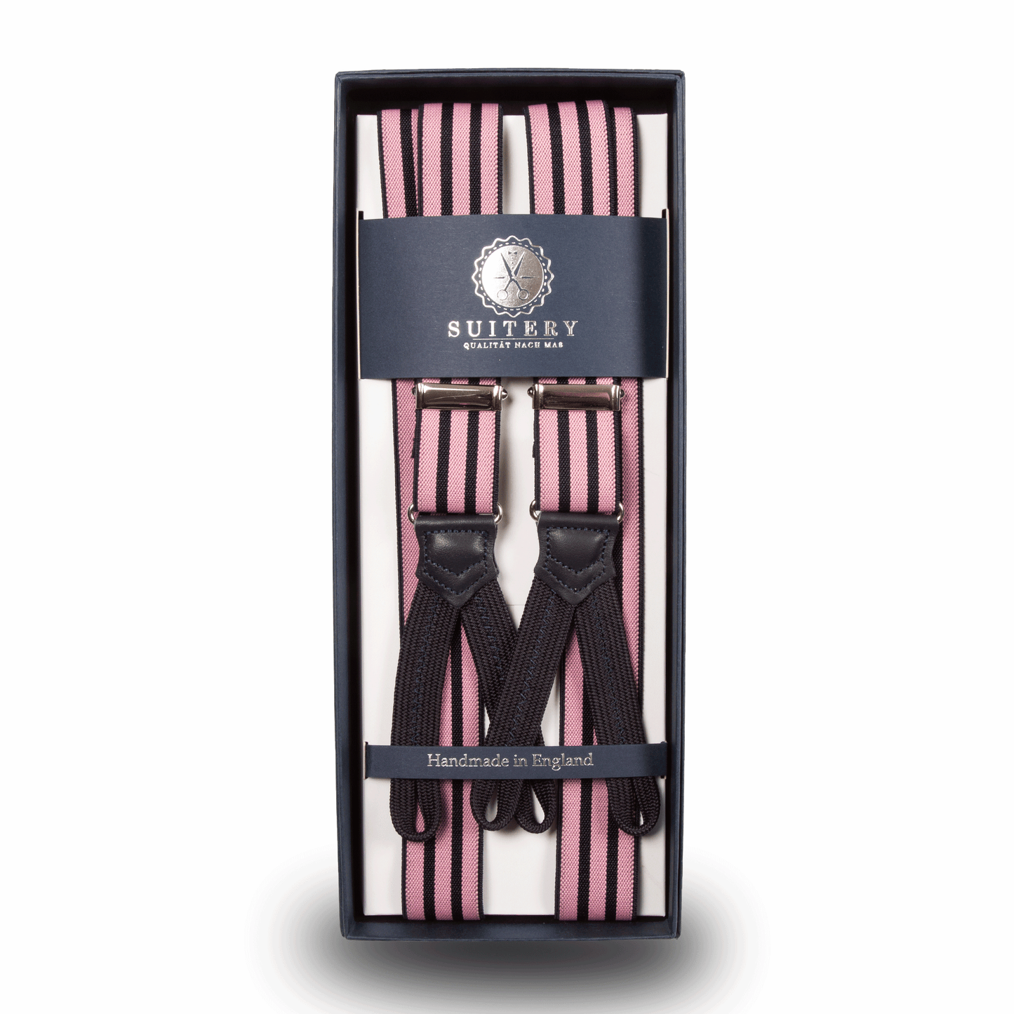 Geknöpfte Hosenträger schmal Vintage Lila Stripes