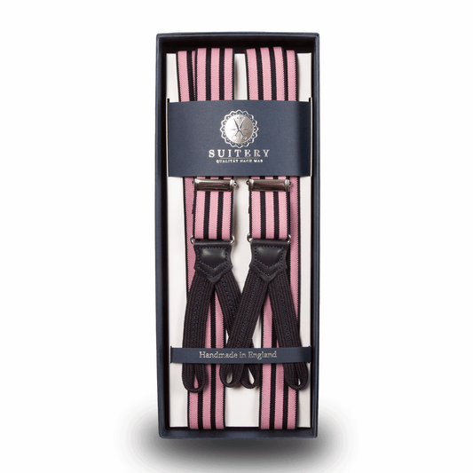Geknöpfte Hosenträger schmal Vintage Lila Stripes