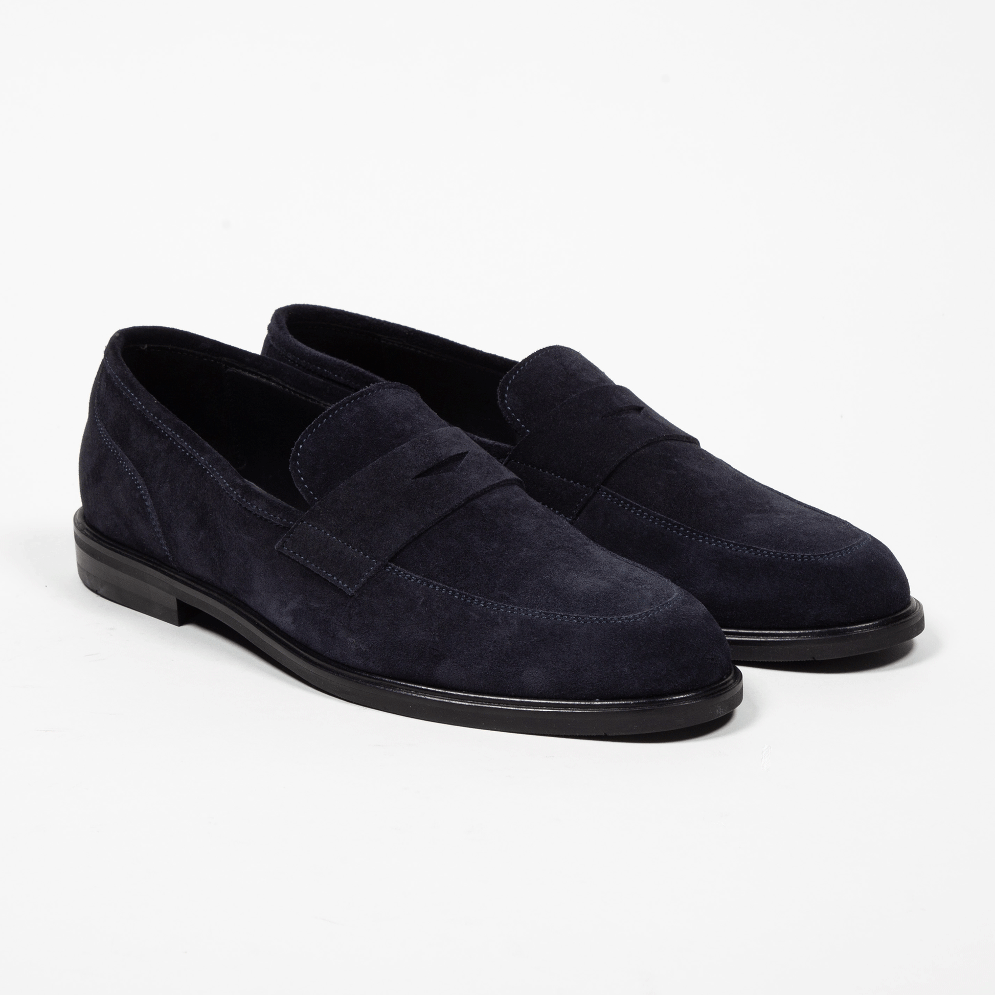 Antonio Maurizi Penny Loafer Velours Leder Gummisohle Navy - Schuhe