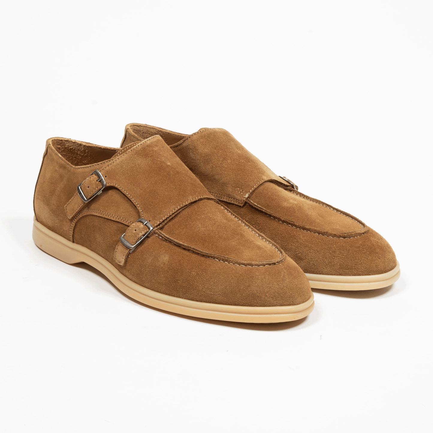 Double Monk Velours Leder Beige