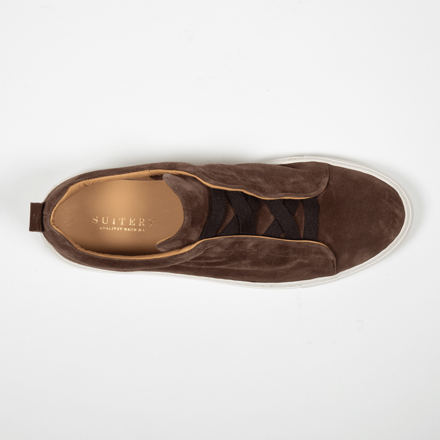 Suitery Sneaker Sleeve Velours Leder Café