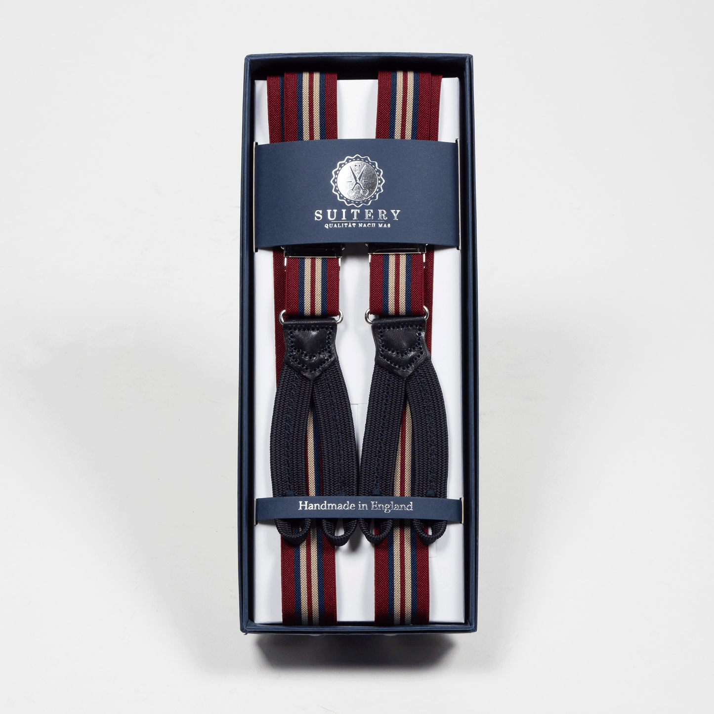 Geknöpfte Hosenträger schmal Vintage Bordeaux Stripes