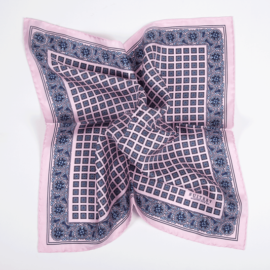 Einstecktuch Seide Monogram Pink Made in England
