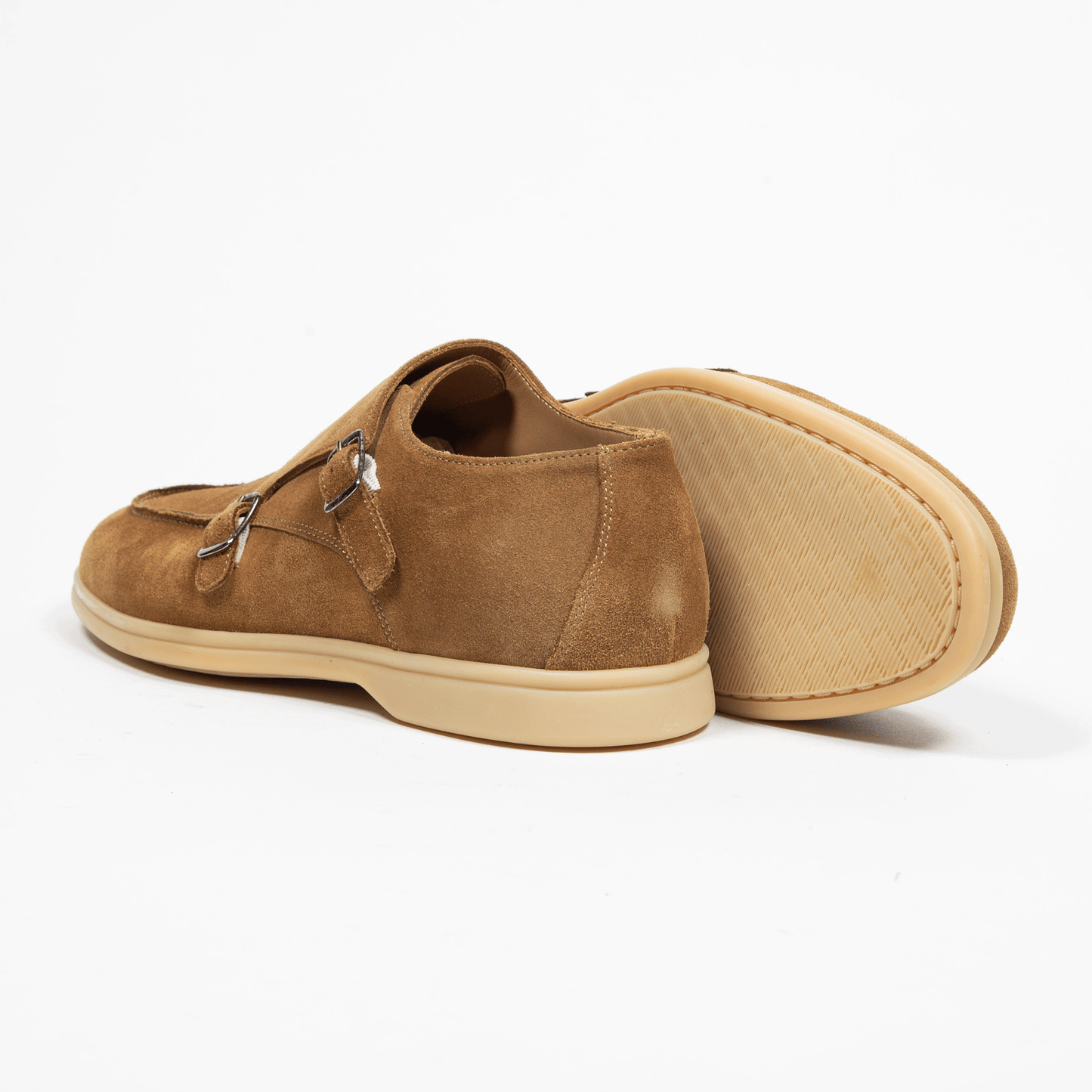 Double Monk Velours Leder Beige