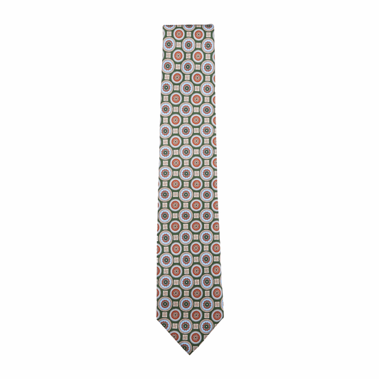 Krawatte Seide Print Medallion Made in Italy Green Light Blue