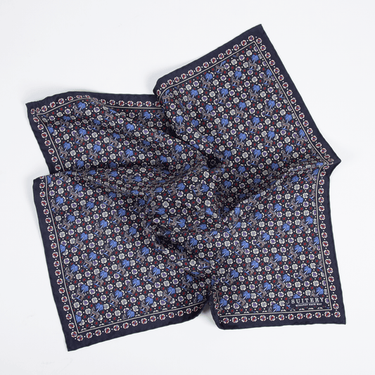 Einstecktuch Seide Print Zebra Navy Made in England