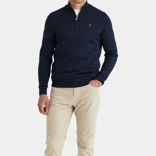 Morris Stockholm Half Zip einfaches Garn Navy
