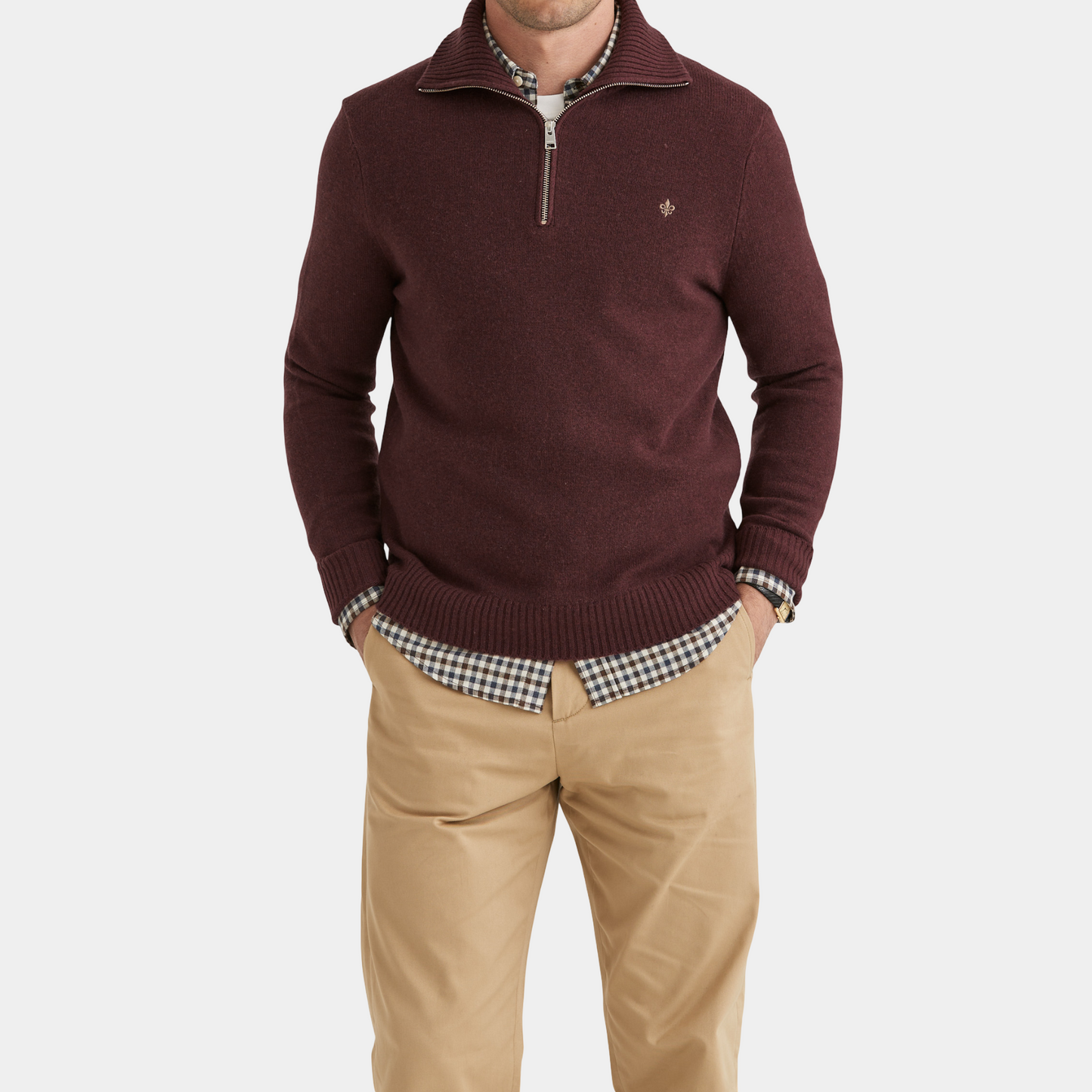 Half Zip doppeltes Garn Hertford Bordeaux