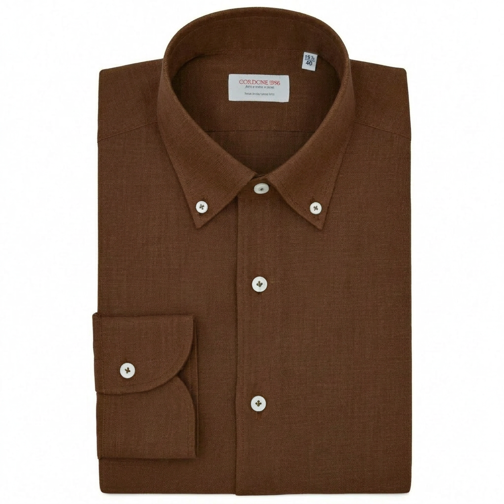 Leinenhemd Braun Cordone Button Down