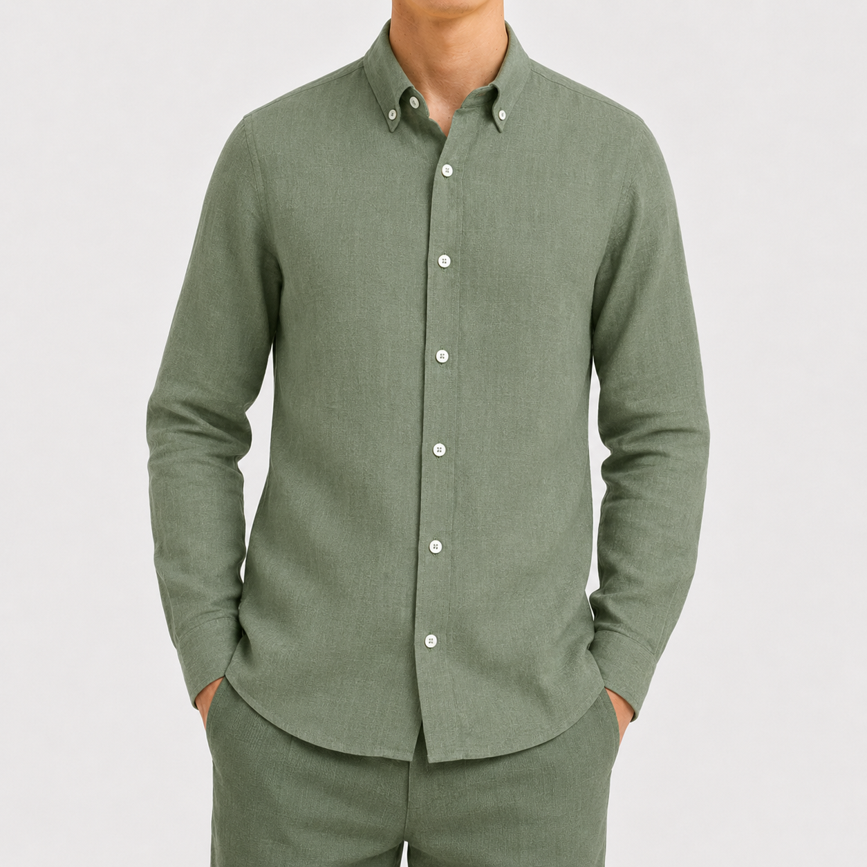 Leinenhemd Grün Cordone Button Down