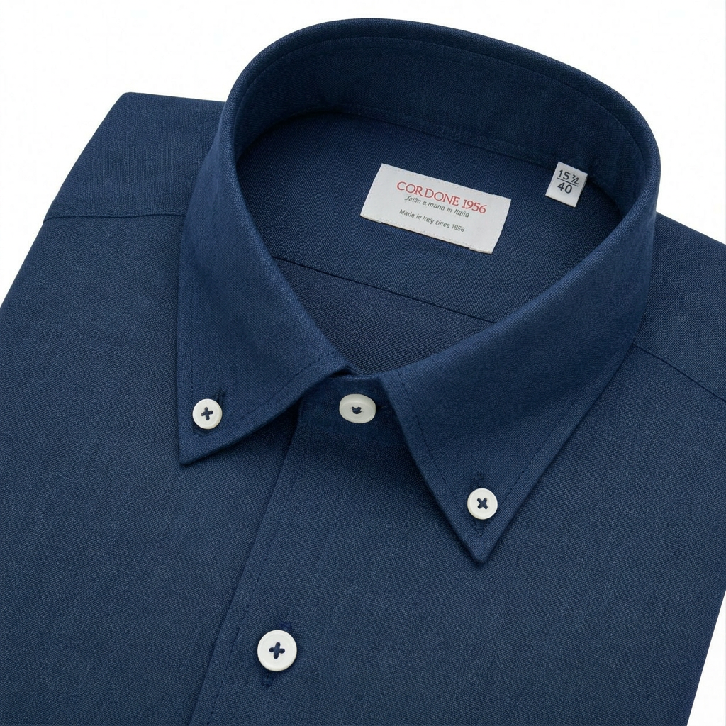 Leinenhemd Royal Blau Cordone Button Down