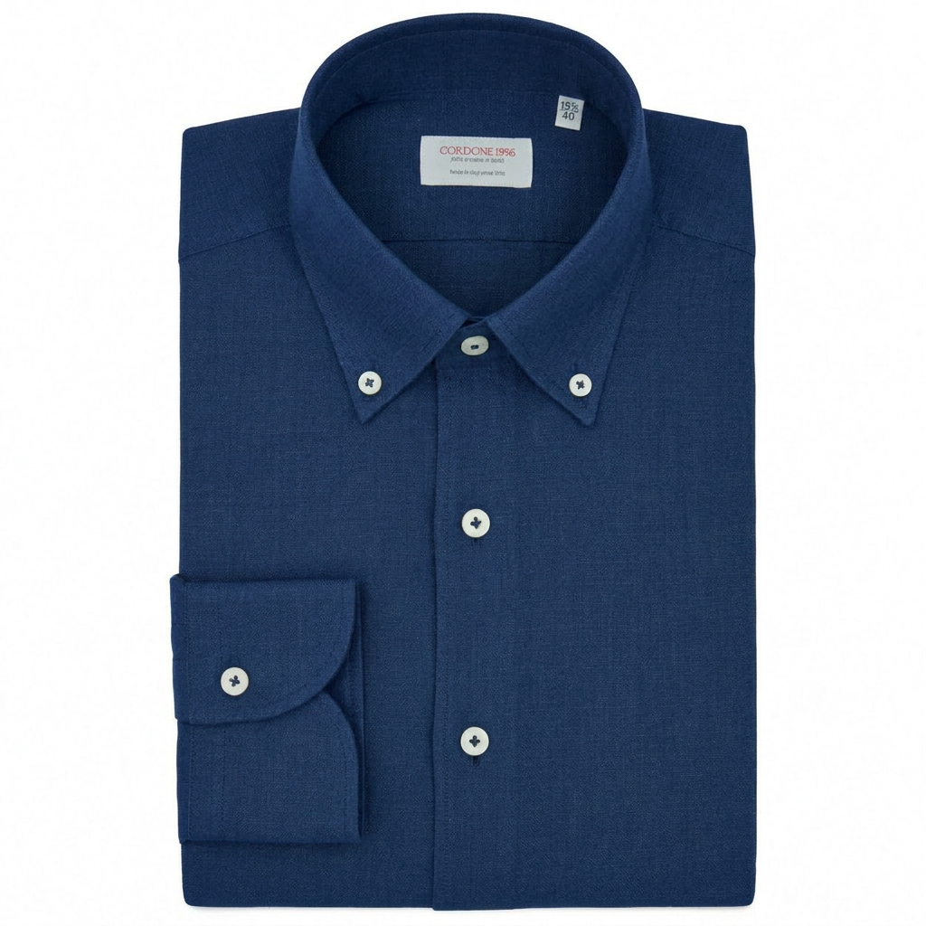 Leinenhemd Royal Blau Cordone Button Down