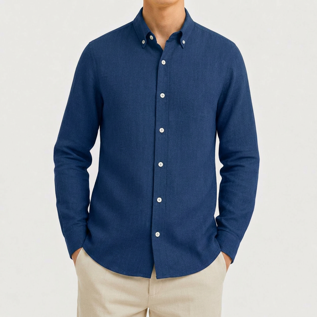 Leinenhemd Royal Blau Cordone Button Down