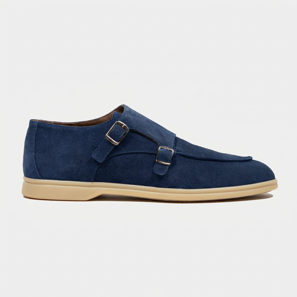 Double Monk Velours Leder Blue